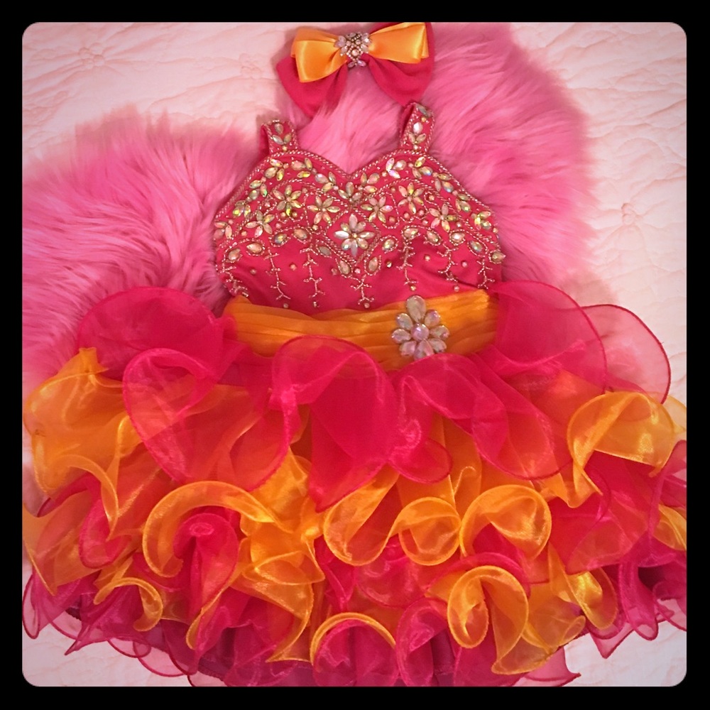New Custom Pageant Dress 2T - 3T Pink & Orange